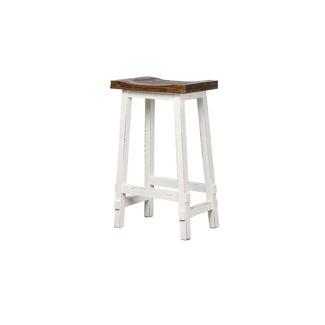 LOUISIANA 29&quot; SADDLE BAR STOOL - AGED WHITE TOBACCO TOP