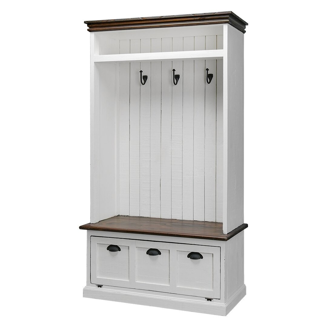 HALL TREE w/ TILT OUT DRAWER - AGED WHITE TOBACCO TOP