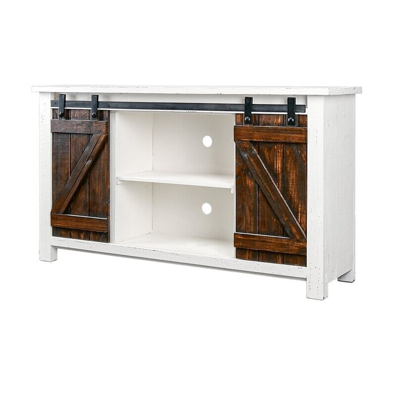 NARROW 60" BARN DOOR TV STAND - WHITE, TOBACCO DOORS