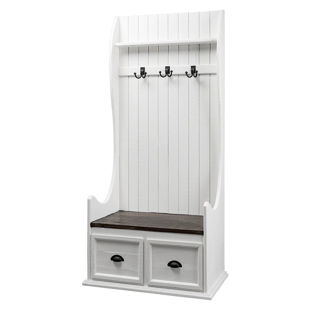 DUTCH HALL TREE W/ BENCH - ANTIQUE WHITE