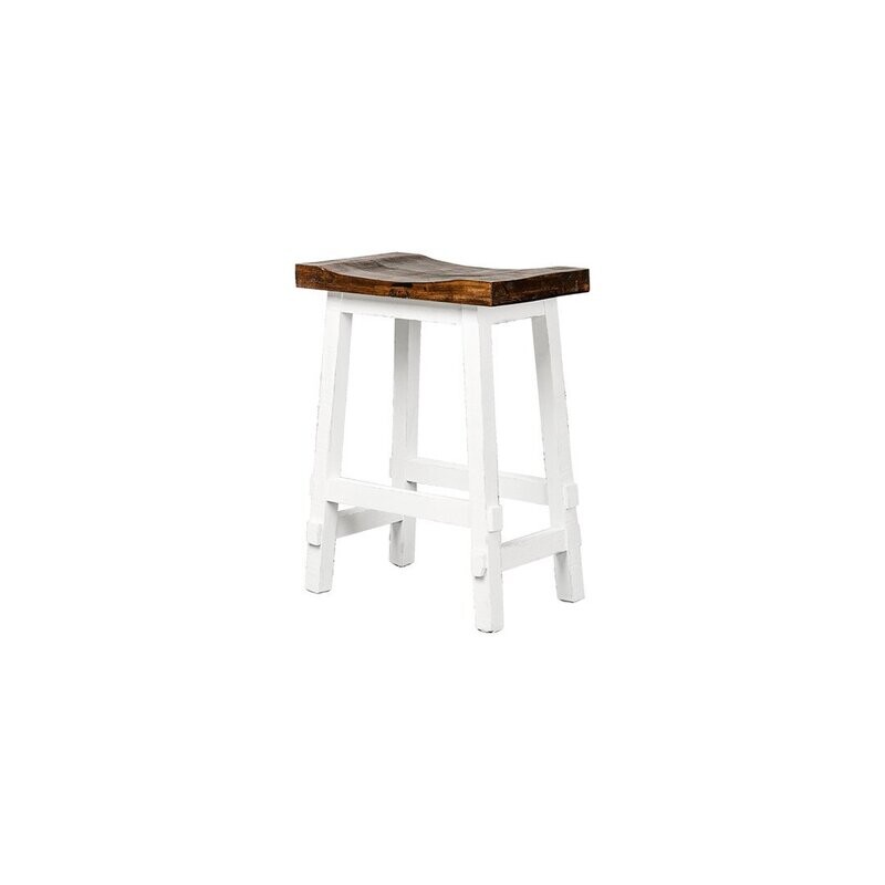 LOUISIANA 24&quot; SADDLE COUNTER STOOL - ANTIQUE WHITE TOBACCO TOP