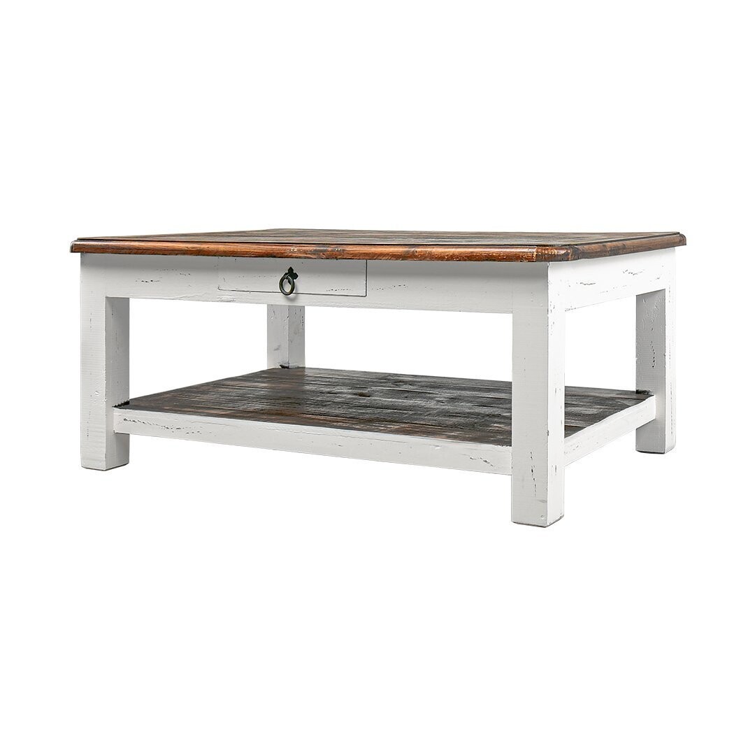 TRADITIONAL COFFEE TABLE - AGED WHITE W/ TOBACCO TOP