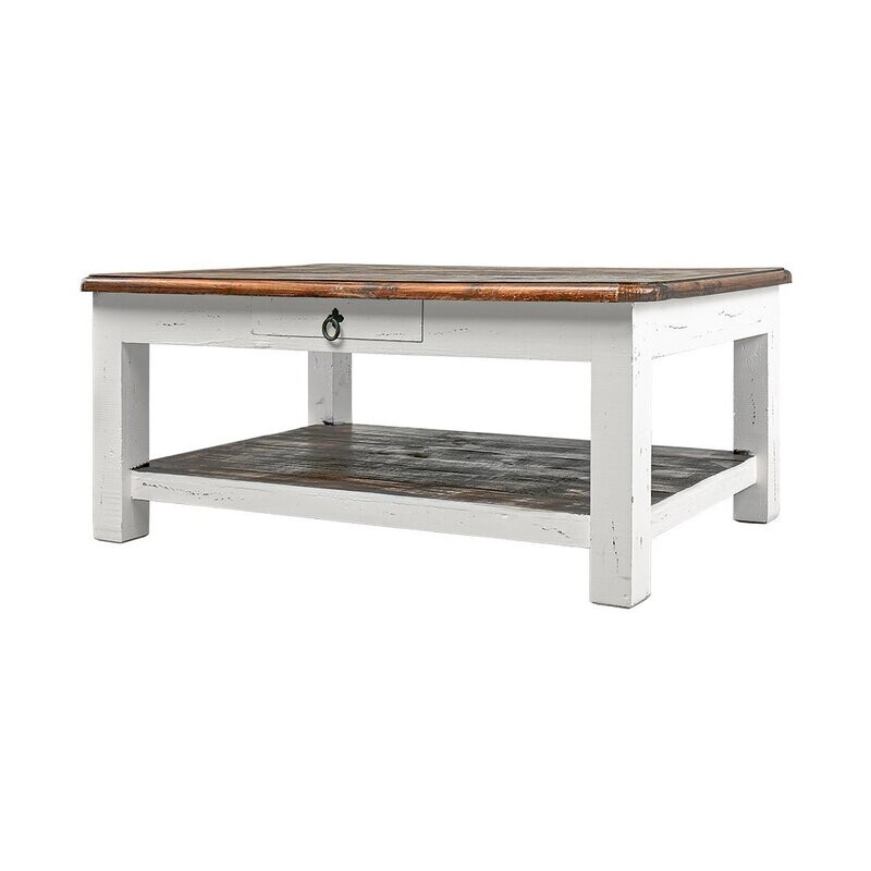 TRADITIONAL COFFEE TABLE - AGED WHITE W/ TOBACCO TOP