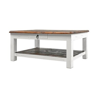TRADITIONAL COFFEE TABLE - AGED WHITE W/ TOBACCO TOP