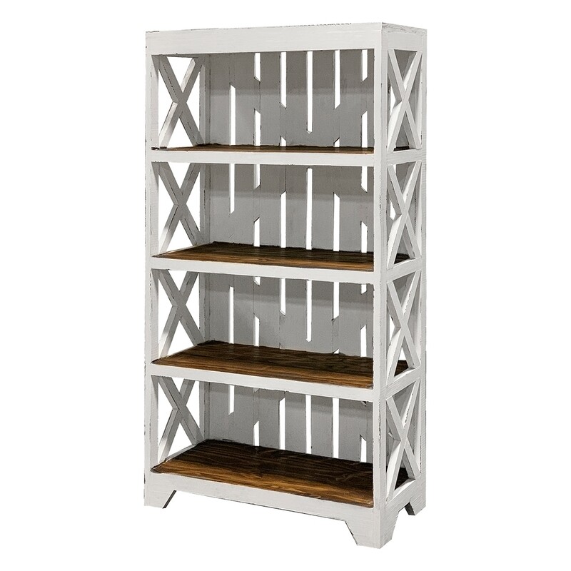 DENTON BOOKCASE NO WHEELS NO BOXES - AGED WHITE TOBACCO TOP