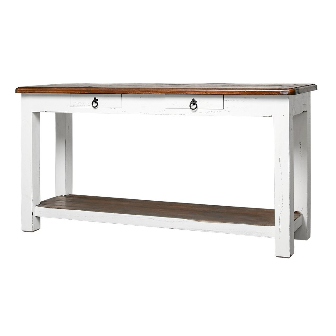 TRADITIONAL SOFA TABLE - AGED WHITE W/ TOBACCO TOP