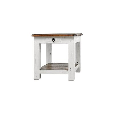 TRADITIONAL END TABLE - AGED WHITE W/ TOBACCO TOP