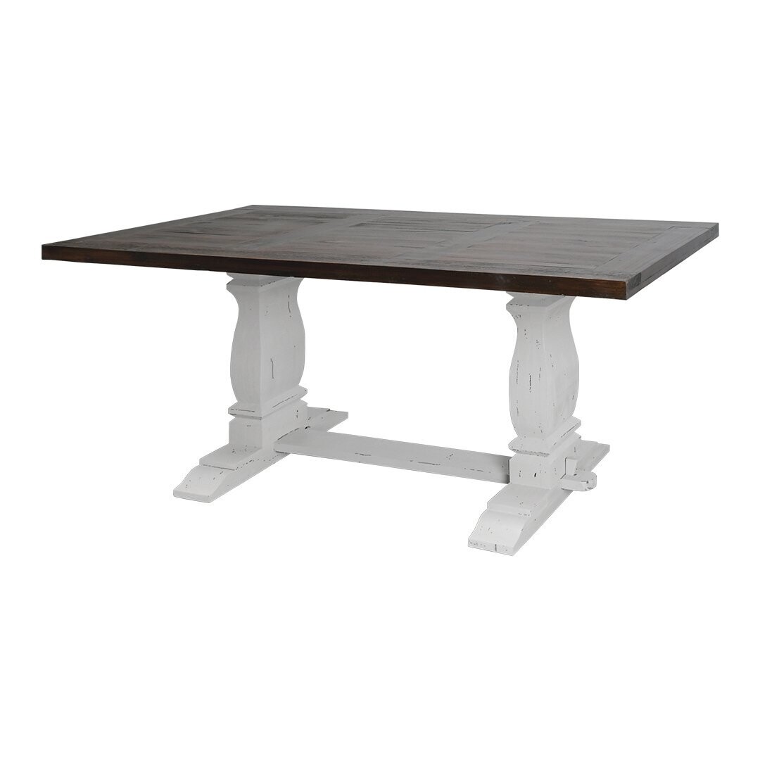 CAMERON TRESTLE TABLE W/ 4 SANTA RITA CHAIRS &amp; PEDESTAL BENCH 6 PC SET