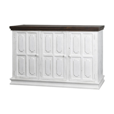 66” 3-DOOR CURIO CABINET- SIERRA WHITE W/ SIERRA BROWN TOP (DISC)