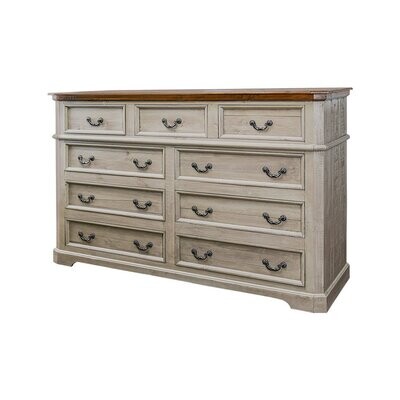 PARK AVENUE 9 DRAWER DRESSER - OLD GRAY W/ TOBACCO TOP