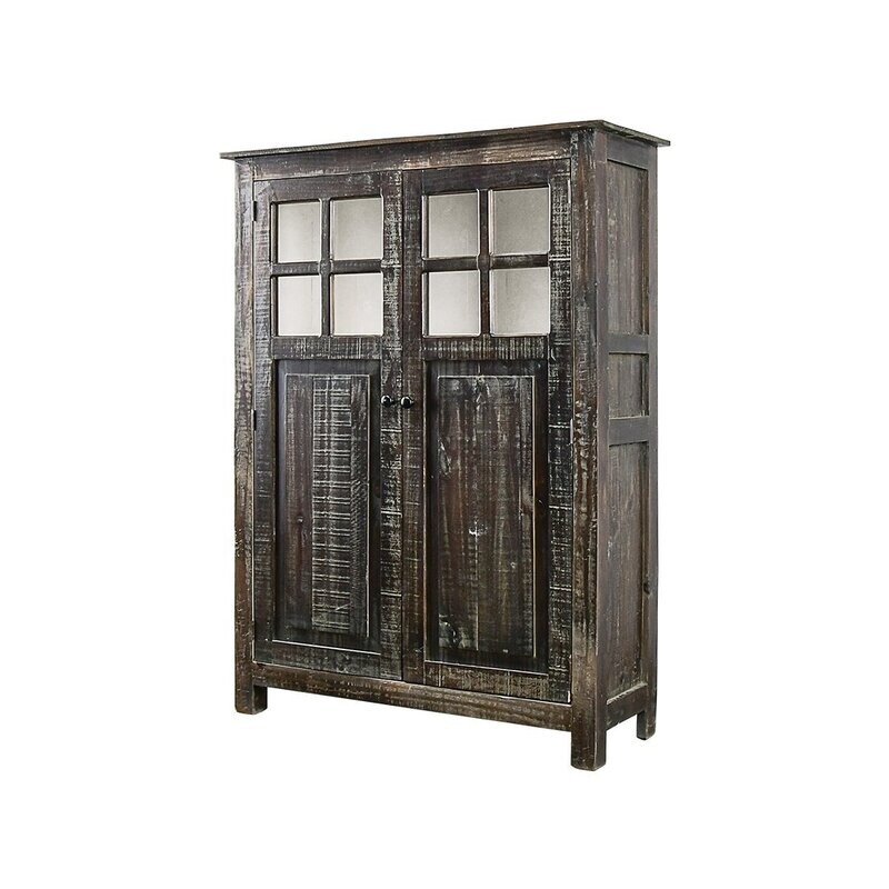 WILLIAMSBURG ARMOIRE 2 DOOR W/ GLASS - LIME WASH WHITE INTERIOR
