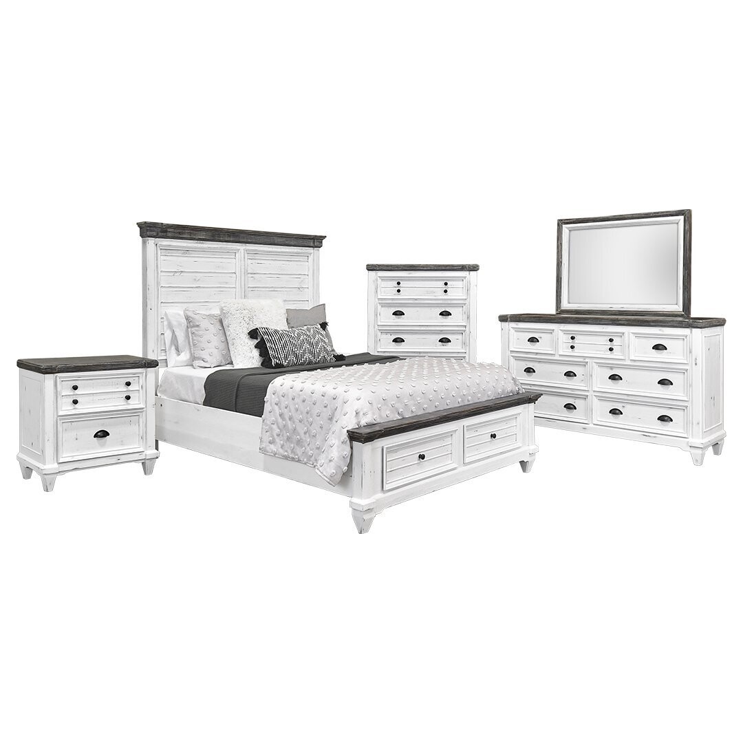 AMELIA KING 5PC SET - Sanded White, Weathered Wood Top