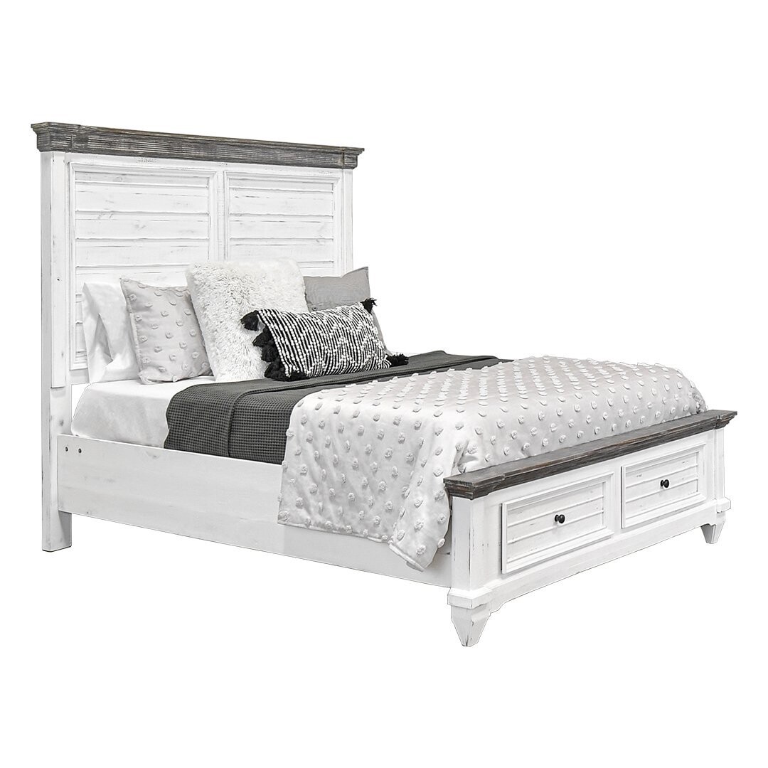 AMELIA QUEEN STORAGE BED - Sanded White, Weathered Wood Top