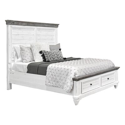 AMELIA QUEEN STORAGE BED - Sanded White, Weathered Wood Top