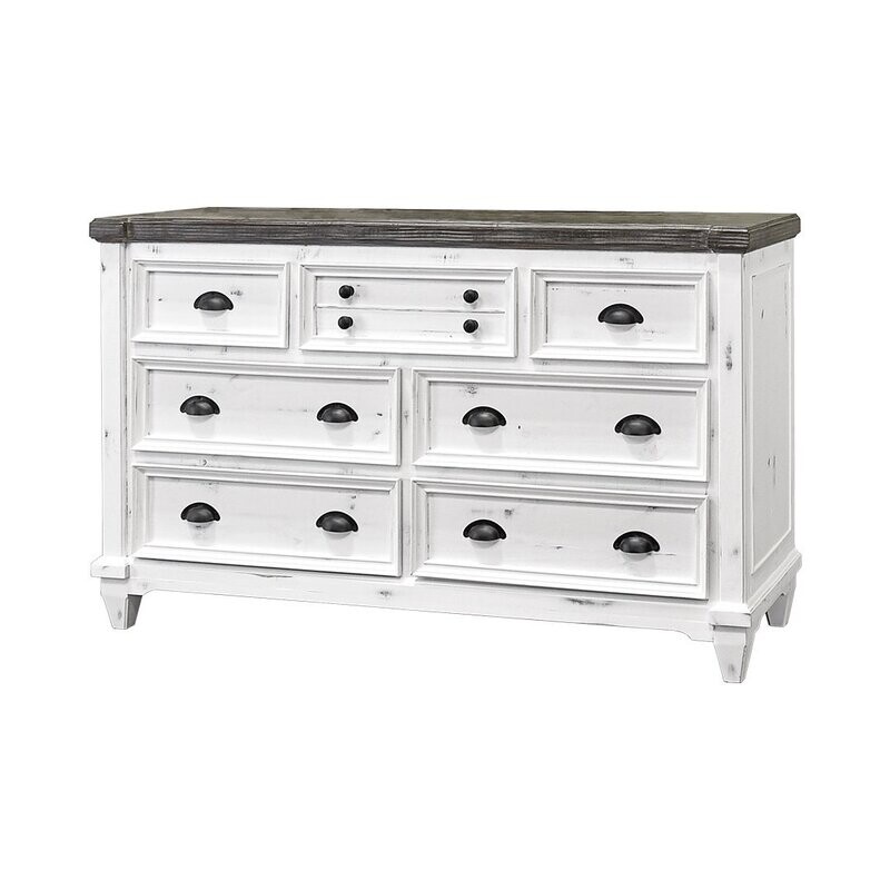 AMELIA DRESSER - Sanded White, Weathered Wood Top