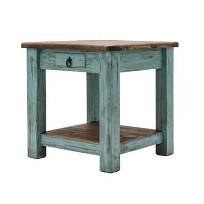 TRADITIONAL END TABLE - AGED TURQUOISE W/ TOBACCO TOP (DISC)