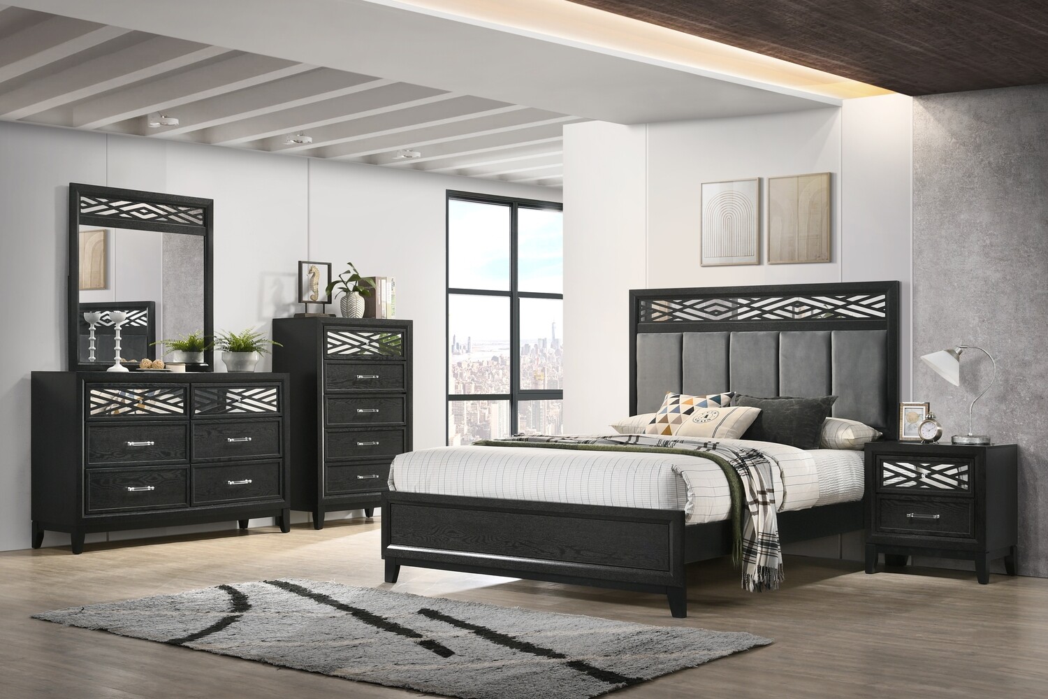 OBSIDIAN QUEEN BED - BLACK