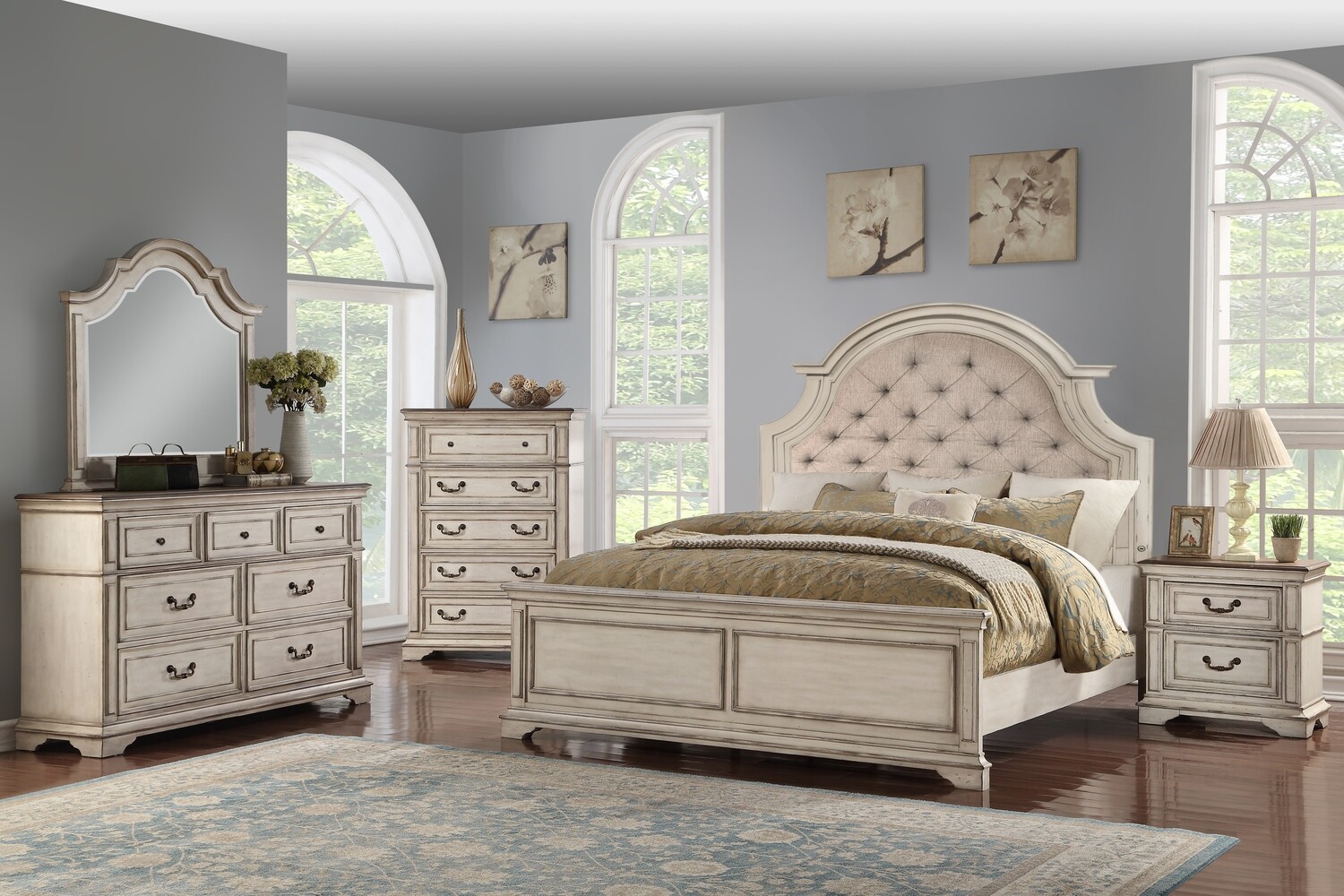 ANASTASIA KING 5PC SET- K BED, DRESSER, MIRROR, CHEST, N/S