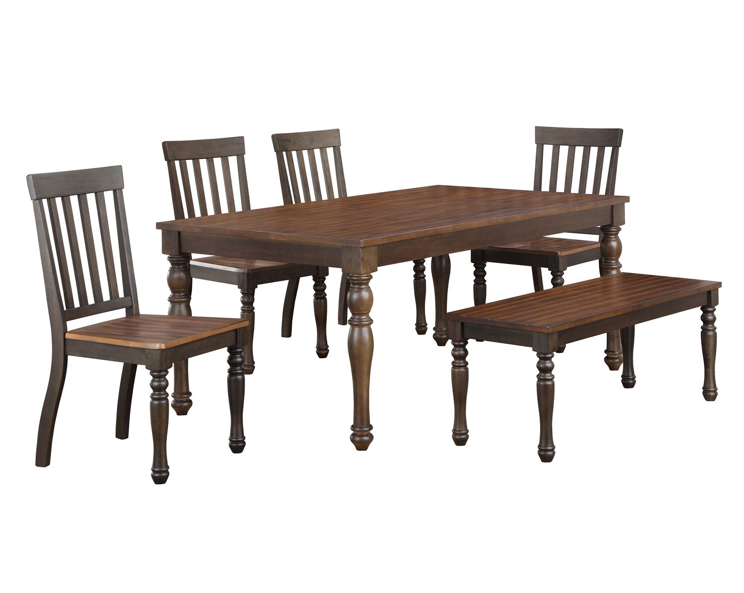 MARLEY 70&quot; RECTANGLE DINING TABLE + 4 CHAIRS + BENCH 6 PC SET (DISC)