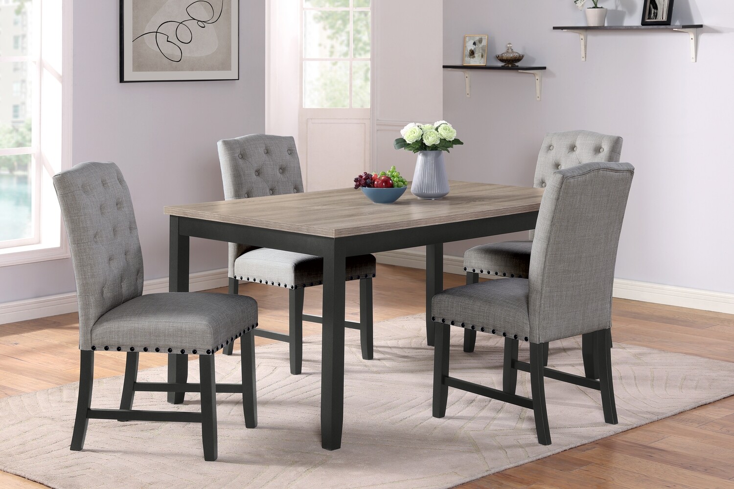 DAPHNE 5 PC 60&quot; DINING SET WITH 4 GRAY CHAIRS