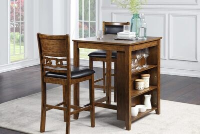 GIA 3PC COUNTER DINING W/ STORAGE- BROWN