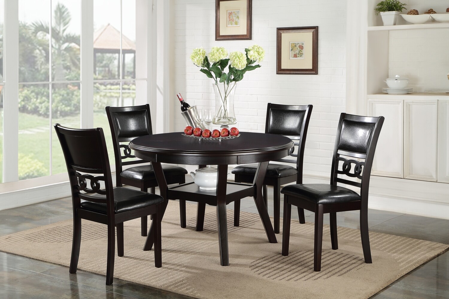 GIA- ROUND DINING TABLE AND 4 CHAIRS - EBONY