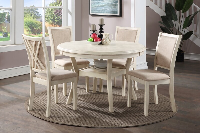 AMY 5 PC 47&quot; ROUND DINING TABLE SET-BISQUE