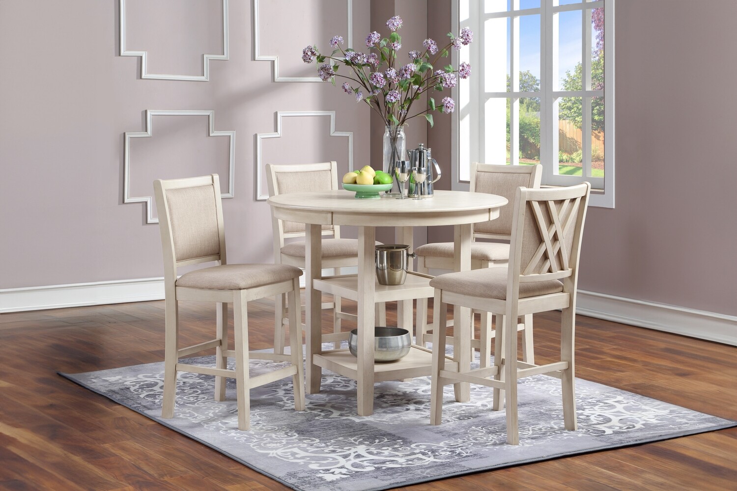 AMY 5 PC 42&quot; COUNTER TABLE SET-BISQUE