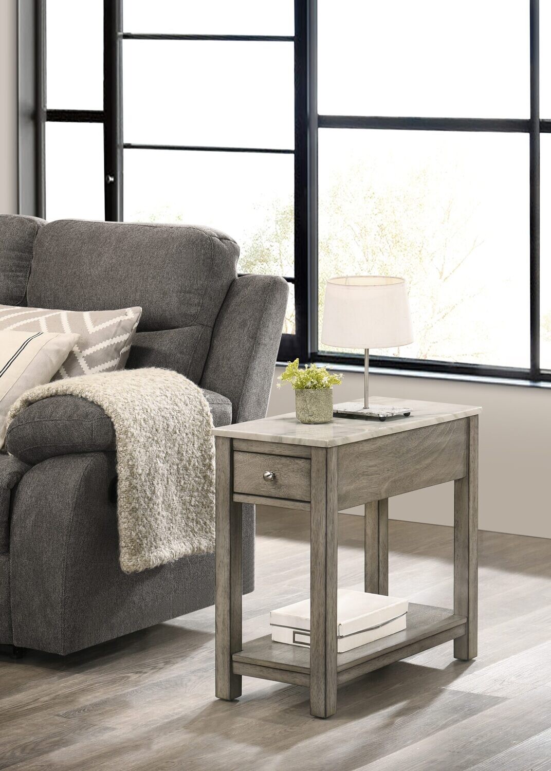 NOAH END TABLE W/ FAUX MARBLE TOP - GRAY