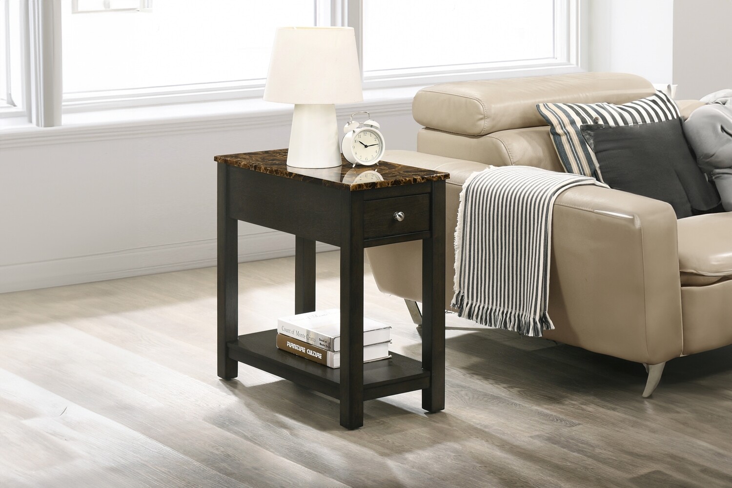 NOAH END TABLE W/ FAUX MARBLE TOP - ESPRESSO