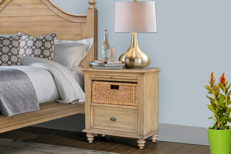 HAMPTON NIGHTSTAND (POWER, BASKET) - SANDSTONE