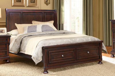 WILLOW RIDGE SLEIGH QUEEN BED W/ STORAGE FOOTBOARD - CHERRY