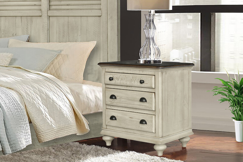 BROCKTON NIGHT STAND 3 DRAWER WITH USB AND PLUG - FALL WHEAT