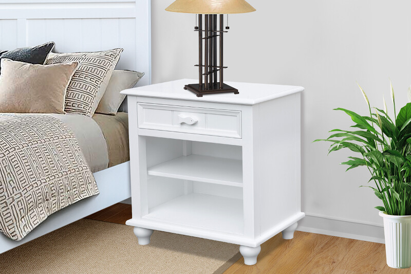 FISHTAILS NIGHTSTAND (1 DRW, 1 SHELF) - WHITE