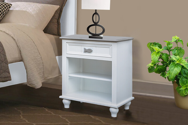 FISHTAILS NIGHTSTAND (1 DRW, 1 SHELF) - WHITE/GREY