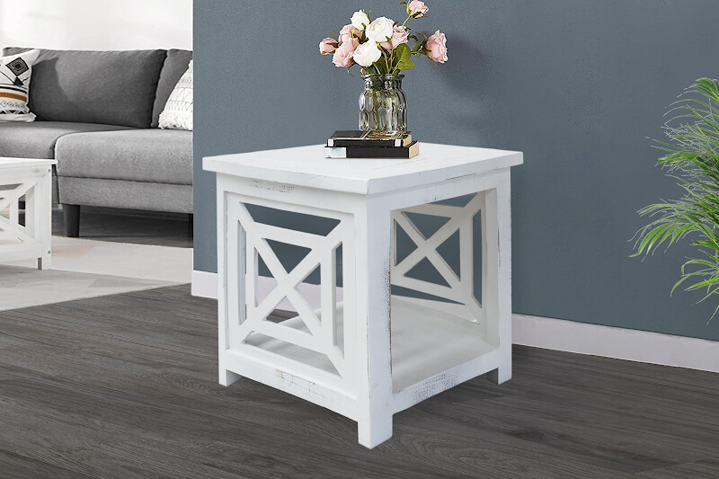 SAVANNAH SIDE TABLE - DISTRESSED WHITE
