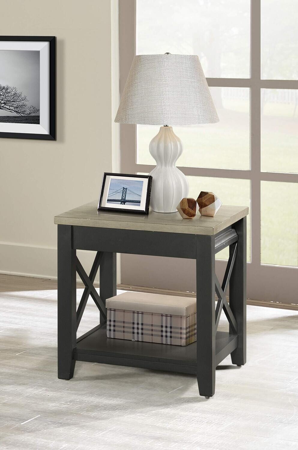 BLACK/GREY TOP X END TABLE (DISC)