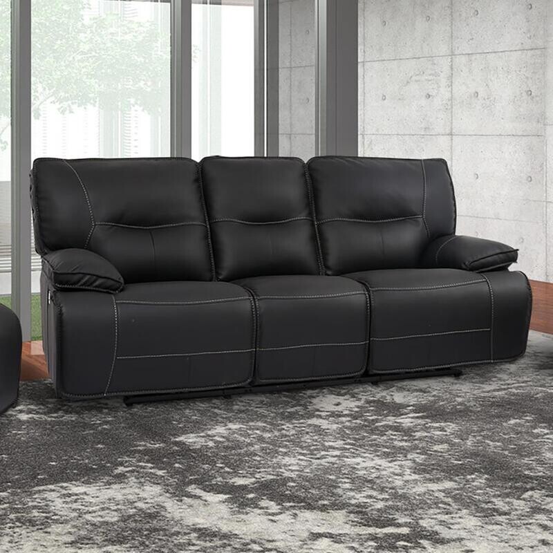 SPARTACUS- DUAL RECLINING SOFA W/ USB &amp; POWER HEADREST- BLACK