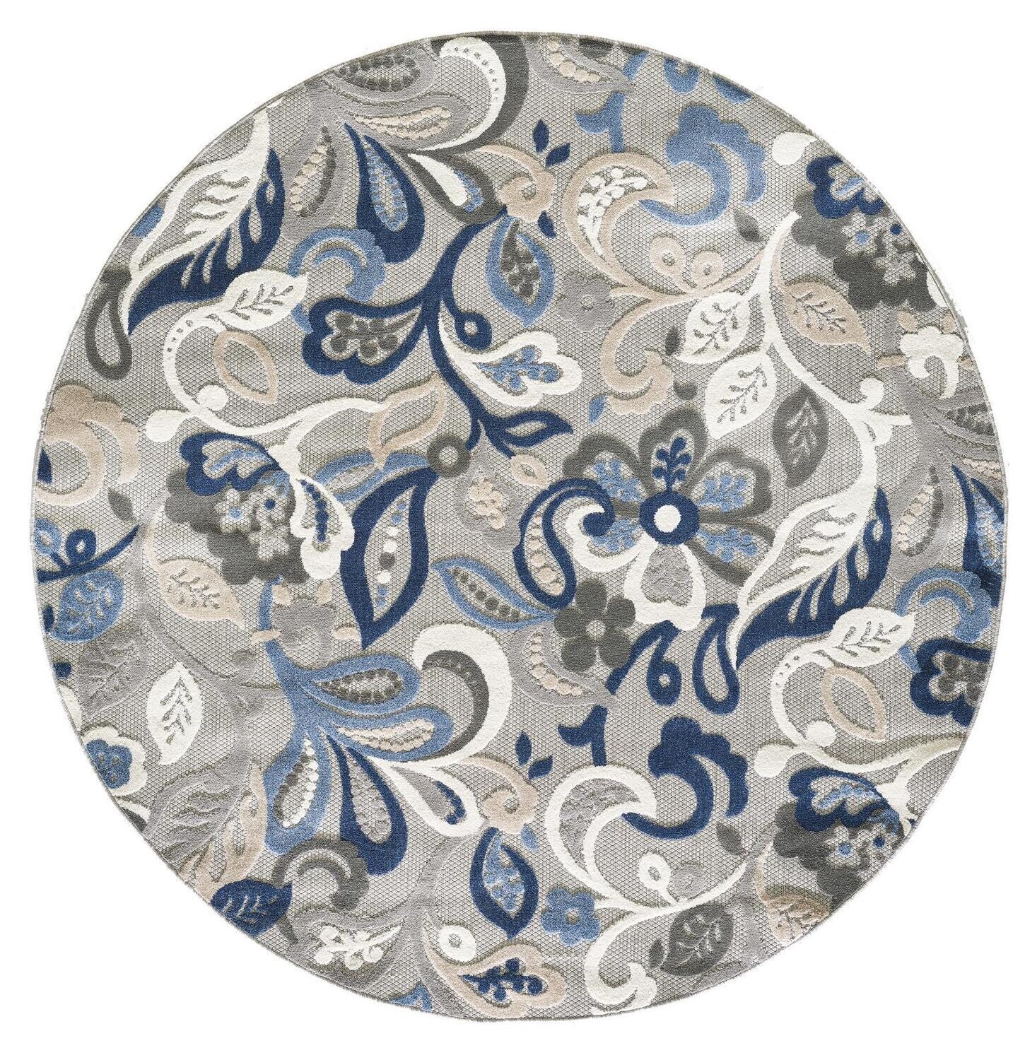 CALLA 6922 GREY/BLUE LEILA 7FT ROUND Indoor/Outdoor Rug