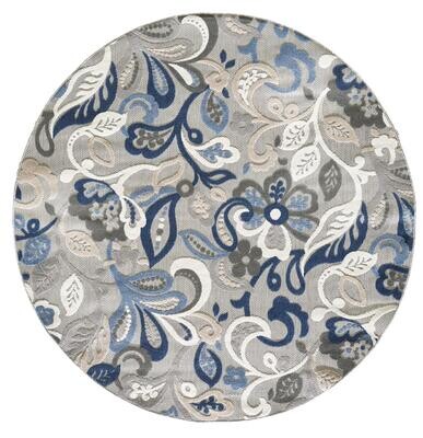 CALLA 6922 GREY/BLUE LEILA 7FT ROUND Indoor/Outdoor Rug