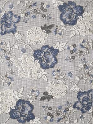CALLA 6938 GREY/BLUE FLORAL VINE 5X7 Indoor/Outdoor Rug