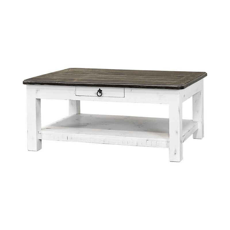 TRADITIONAL COFFEE TABLE - SANDED WHITE WEATHERED WOOD TOP