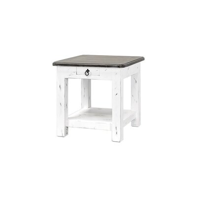 TRADITIONAL END TABLE - SANDED WHITE WEATHERED WOOD TOP