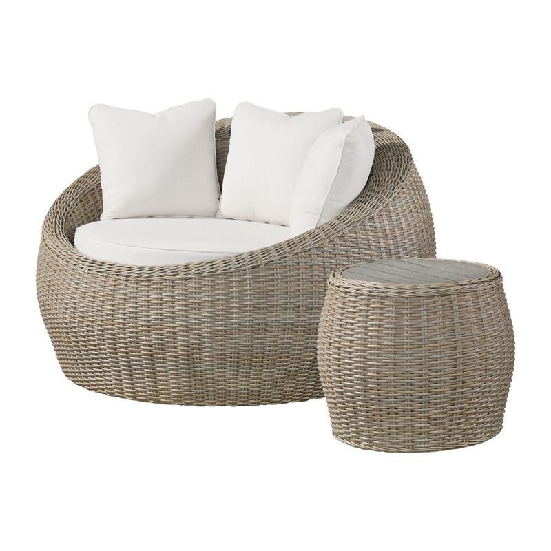 OLLIE CUDDLER CHAIR AND END TABLE - TAN AND OLEFIN WHITE CREAM