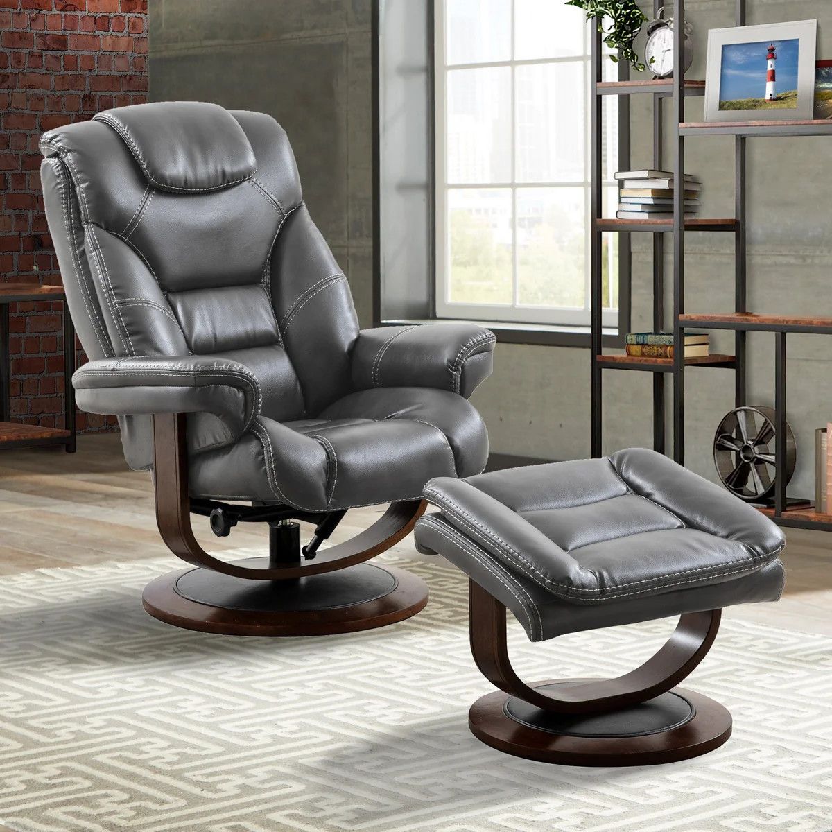 MONARCH MANUAL RECLINING SWIVEL CHAIR AND OTTOMAN - FLINT