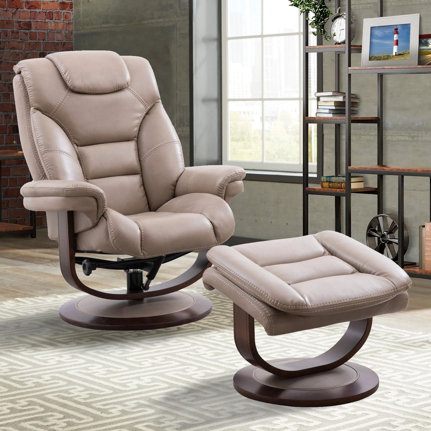 MONARCH MANUAL RECLINING SWIVEL CHAIR AND OTTOMAN - LINEN