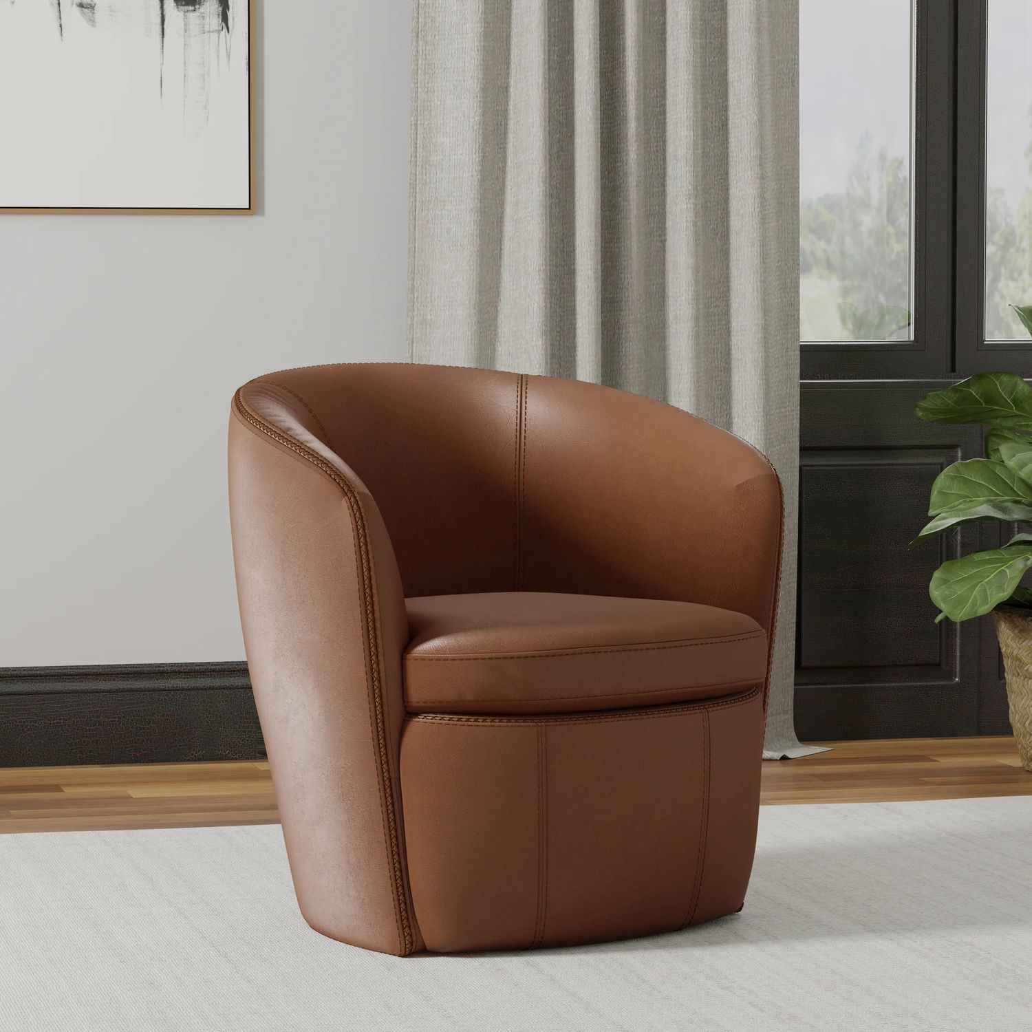 BAROLO LEATHER SWIVEL CLUB CHAIR - VINTAGE WHISKEY