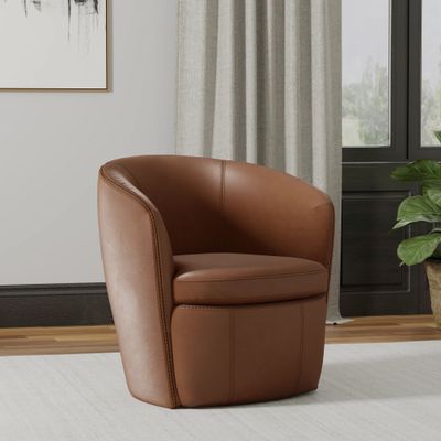 BAROLO LEATHER SWIVEL CLUB CHAIR - VINTAGE WHISKEY