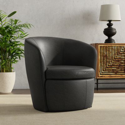 BAROLO LEATHER SWIVEL CLUB CHAIR - VINTAGE SLATE