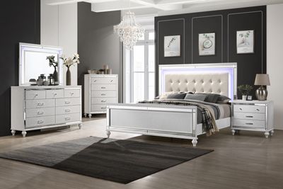 VALENTINO II QUEEN 5PC SET - DRESSER, MIRROR, NIGHT STAND AND CHEST - WHITE